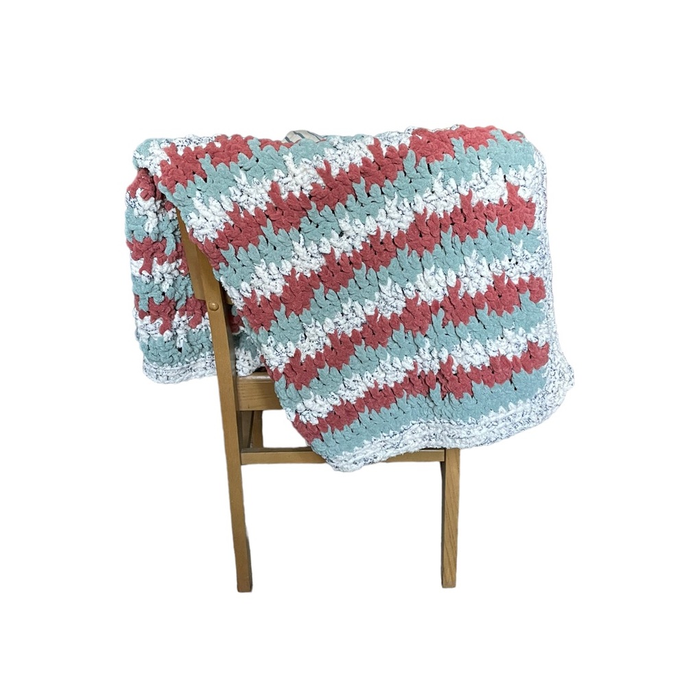 Handmade Jump Stripe Soft Squishy Multicolored Crochet Nursery Baby Blanket